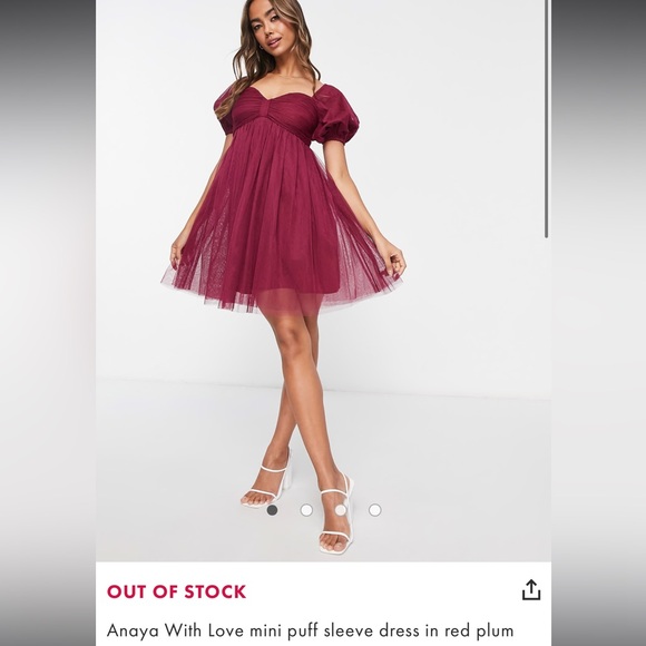 Anaya With Love mini puff sleeve dress in red plum - Picture 3 of 9
